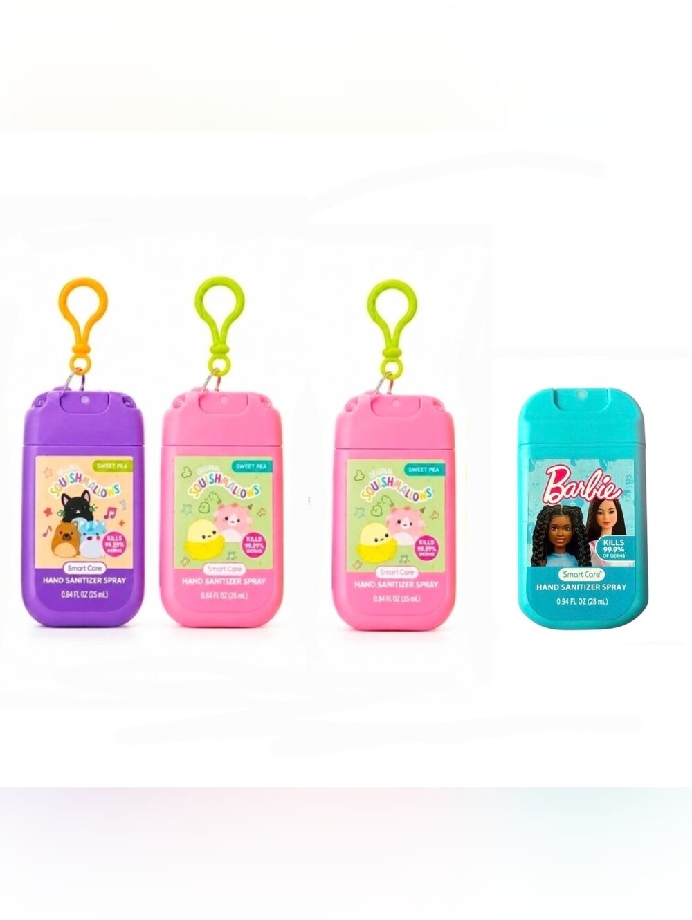 4pk Squishmallows & Barbie Hand Sanitizer Spray Keychain 0.94fl Oz BNIB